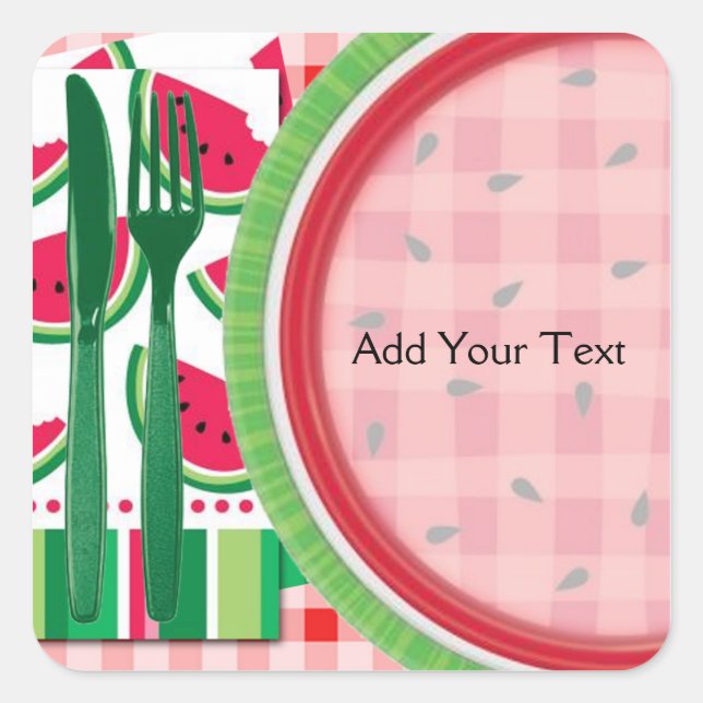 Red and White Watermelon Table Setting Square Sticker (Front)