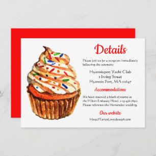 Red And White Wedding Direction, Details Cupcake Invitation