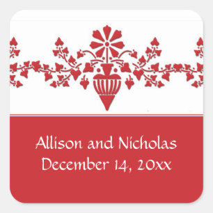 Red and White Wedding favour stickers
