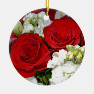 Red and white wedding roses bouquet ceramic tree decoration