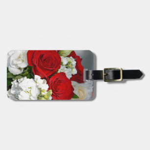 Red and white wedding roses bouquet luggage tag
