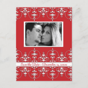 Red and White Wedding Victorian save date photo Announcement Postcard