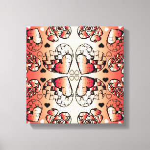 Red and white Whimsical Romantic Hearts pattern Canvas Print