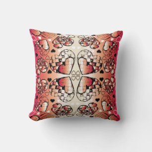 Red and white Whimsical Romantic Hearts pattern Cushion
