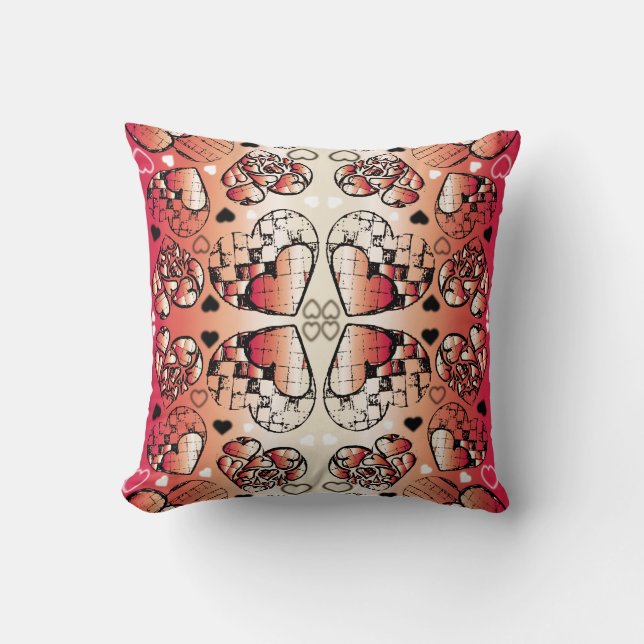 Red and white Whimsical Romantic Hearts pattern Cushion (Front)