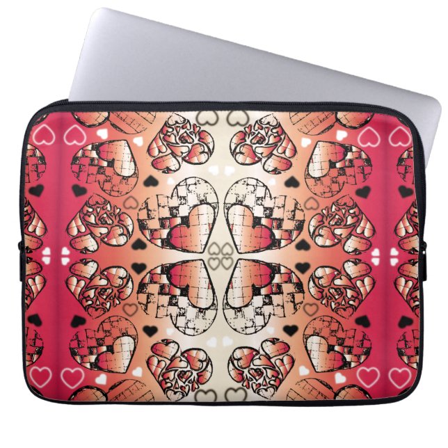 Red and white Whimsical Romantic Hearts pattern Laptop Sleeve (Front)