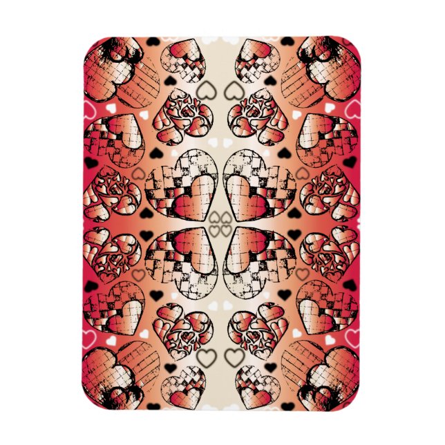 Red and white Whimsical Romantic Hearts pattern Magnet (Vertical)