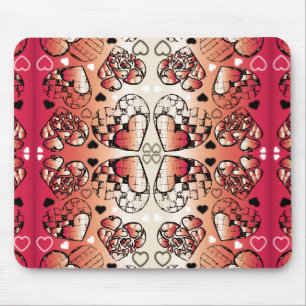 Red and white Whimsical Romantic Hearts pattern Mouse Mat