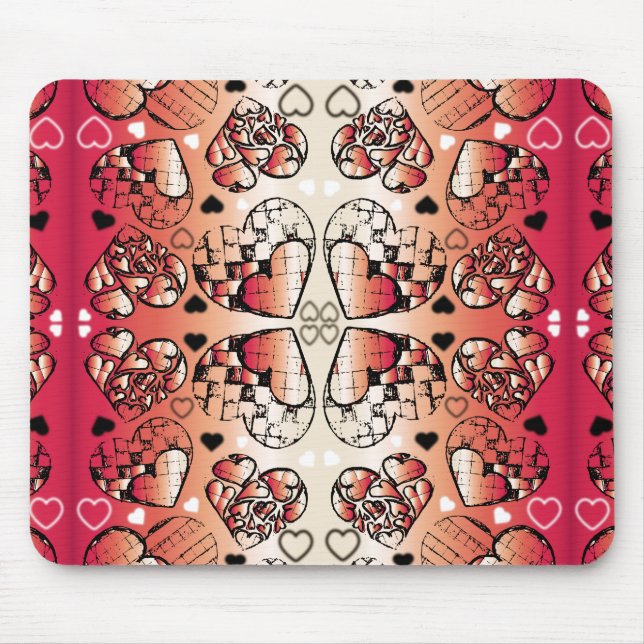 Red and white Whimsical Romantic Hearts pattern Mouse Mat (Front)