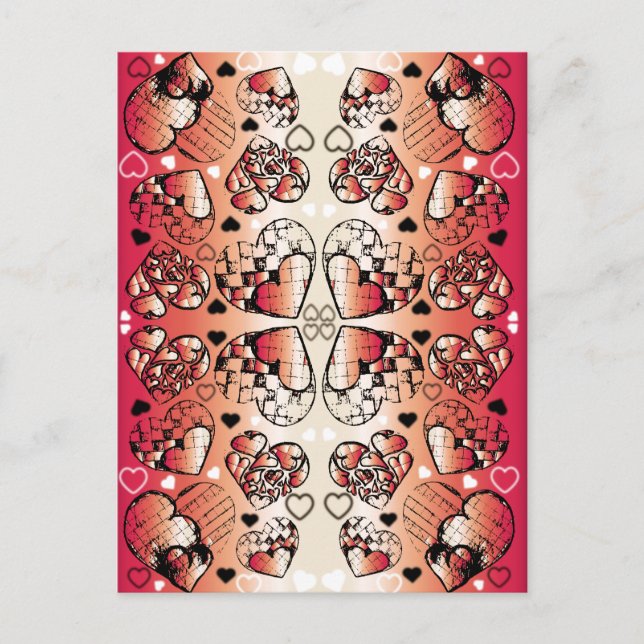 Red and white Whimsical Romantic Hearts pattern Postcard (Front)