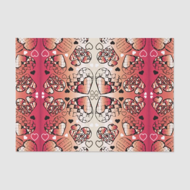 Red and white Whimsical Romantic Hearts pattern Tissue Paper (Front)