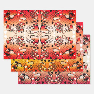 Red and white Whimsical Romantic Hearts pattern Wrapping Paper Sheet