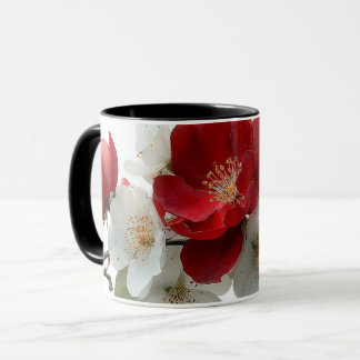 red and white wild roses mug