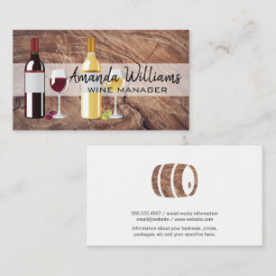 Red and White Wine   Wood Background Business Card