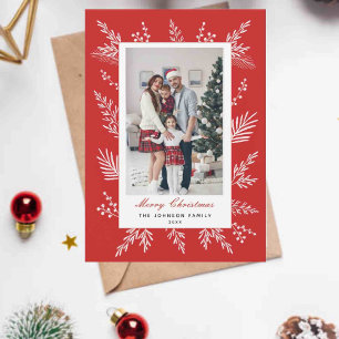 Red and white winter foliage photo holiday card