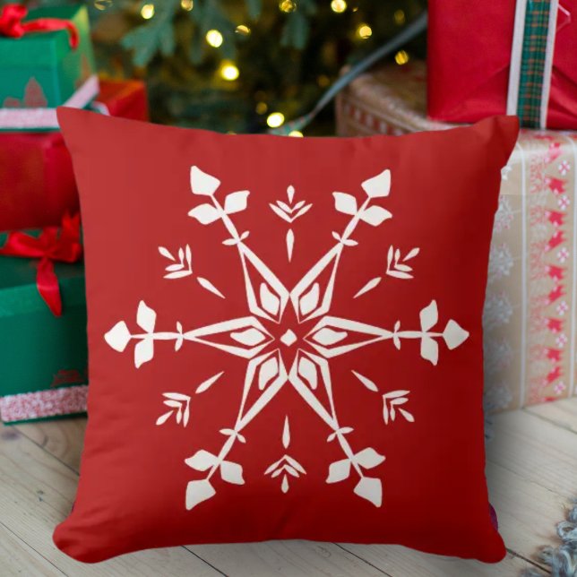 Red and White Winter Snowflake Cushion (Creator Uploaded)