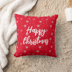 Red and White Winter Snowflakes Modern Christmas Cushion