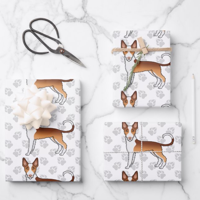 Red And White Wire Haired Ibizan Hound Dog Pattern Wrapping Paper Sheet (Front)