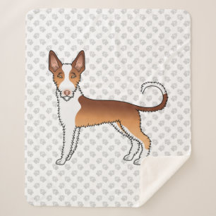 Red And White Wire Haired Ibizan Hound Dog & Paws Sherpa Blanket