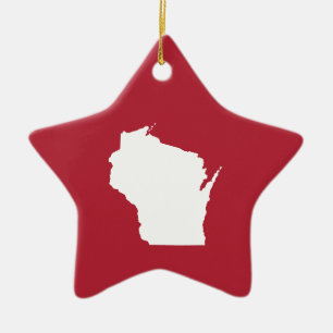 Red and White Wisconsin Ceramic Tree Decoration