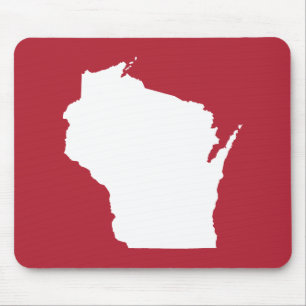 Red and White Wisconsin Shape Mouse Mat