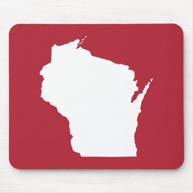 Red and White Wisconsin Shape Mouse Mat (Front)