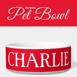 Red and white with a name cat or dog bowl