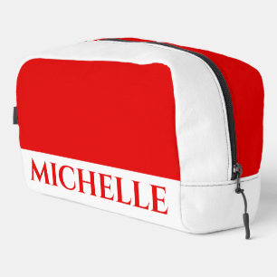 Red and White with Name Dopp Kit