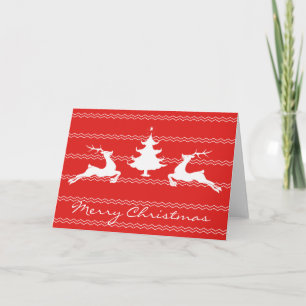 Red and White Woodland Deer Holiday Card
