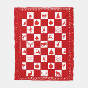 Red and White Woodland Fleece Blanket