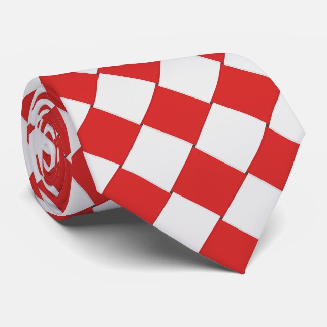 Red and White Woven Tiles Tie (Rolled)