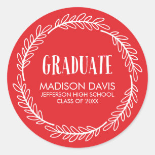 Red and White Wreath Graduation Stickers