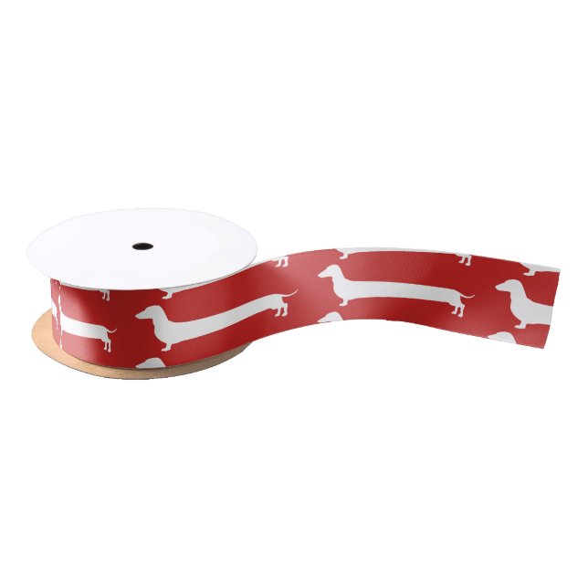 Red and whiteDachshund silhouette satin ribbon (Spool)