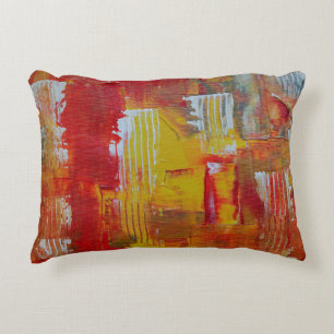 Red and yellow abstract painting decorative cushion