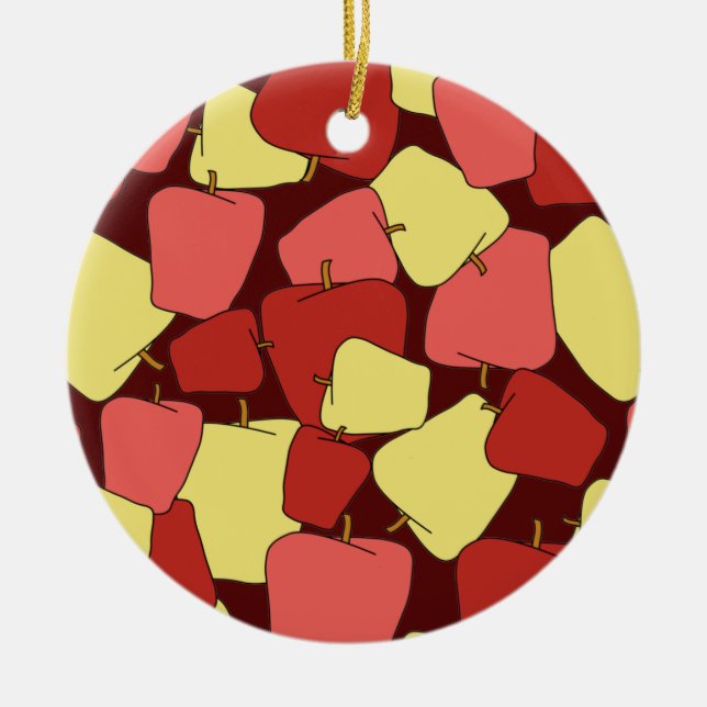 Red and Yellow Apples Pattern  Canvas Print Ceramic Tree Decoration (Front)