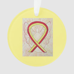 Red and Yellow Awareness Ribbon Angel Ornaments