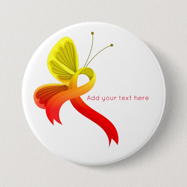 Red and Yellow Awareness Ribbon Butterfly Button (Front)