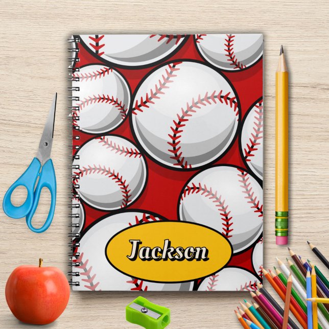 Red and yellow baseball pattern name  notebook (Creator Uploaded)