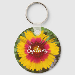 Red and Yellow Blanket Flower with Name Key Ring