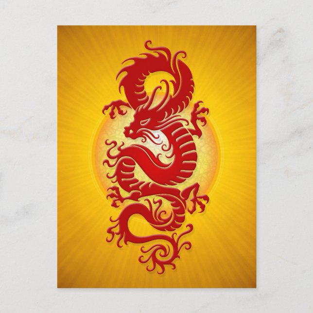 Red and Yellow Burst Chinese Dragon Postcard (Front)