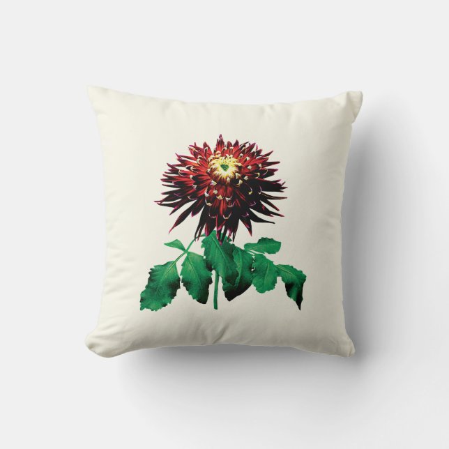 Red and Yellow Cactus Dahlia Cushion (Front)