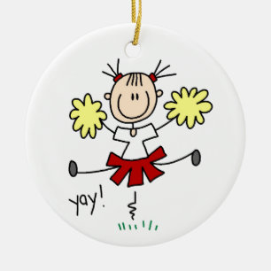Red and Yellow Cheerleader T-shirts and GIfts Ceramic Tree Decoration