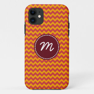 Red and Yellow Chevron Pattern Custom Monogram iPhone 11 Case