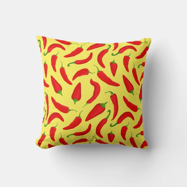 Red and Yellow Chilli Pepper Patterned Cushion (Front)