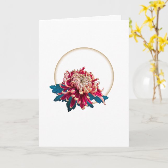 Red and yellow chrysanthemum circle white card (Yellow Flower)