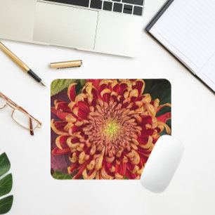 Red and Yellow Chrysanthemum Floral Mouse Mat