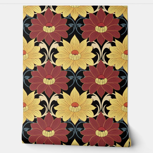 Red and Yellow Chrysanthemums Wallpaper (Unrolling)