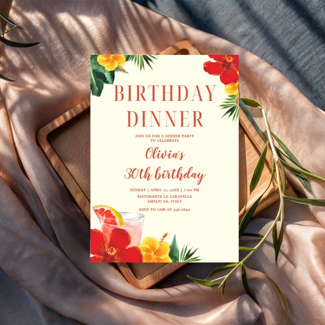 Red and Yellow Cocktail Birthday Dinner Party Invitation (Creator Uploaded)
