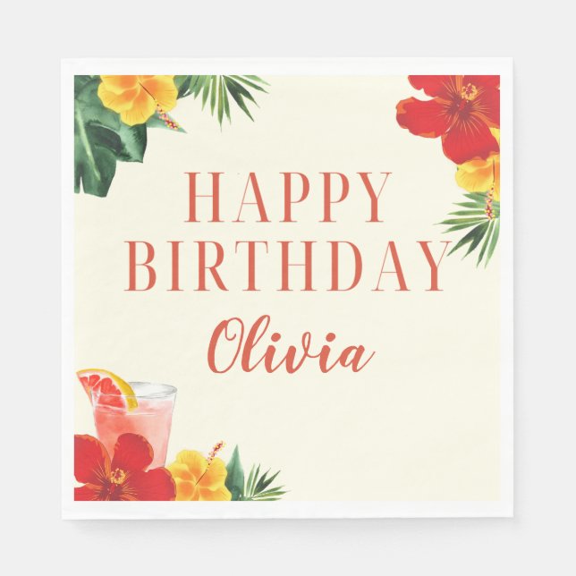 Red and Yellow Cocktail Birthday Party Napkin (Front)