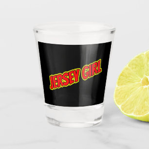 Red and Yellow Comic Jersey Girl Shot Glass